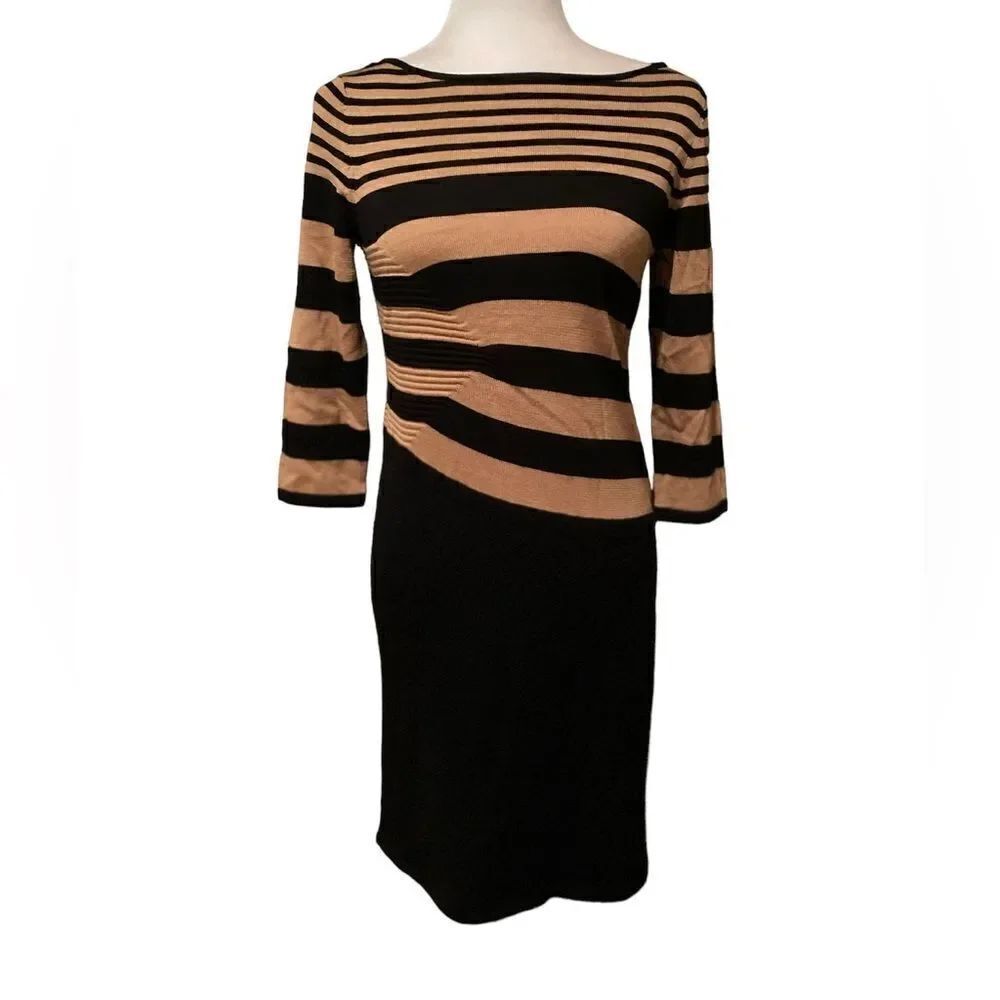 Ann Taylor Black & Tan Sweater Dress Size Medium Petite